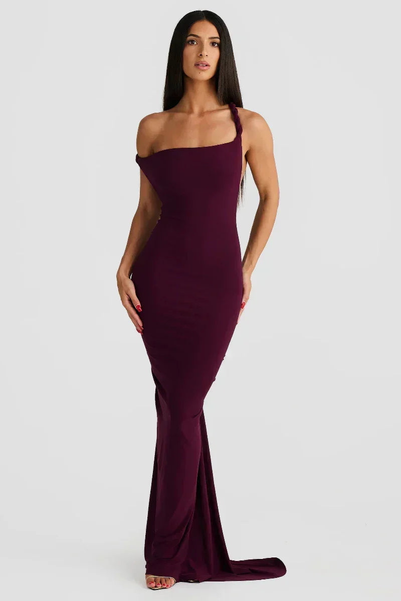 Off Shoulder Fold Over Sleeve Knit Bodycon Floor Length Gown - View 5