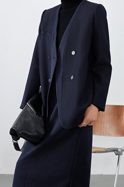 Collarless Button Front Long Sleeve Blazer 6