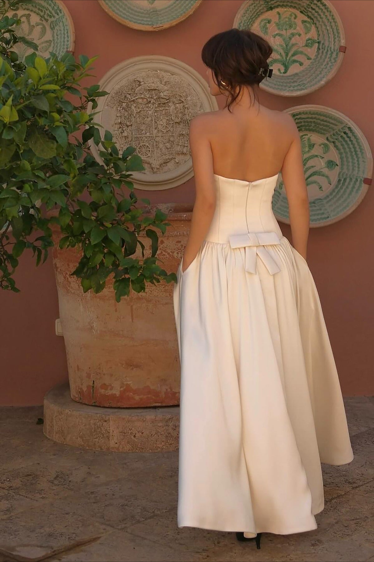 Satin Strapless Drop Waist Corset A-Line Prom Gown - View 2