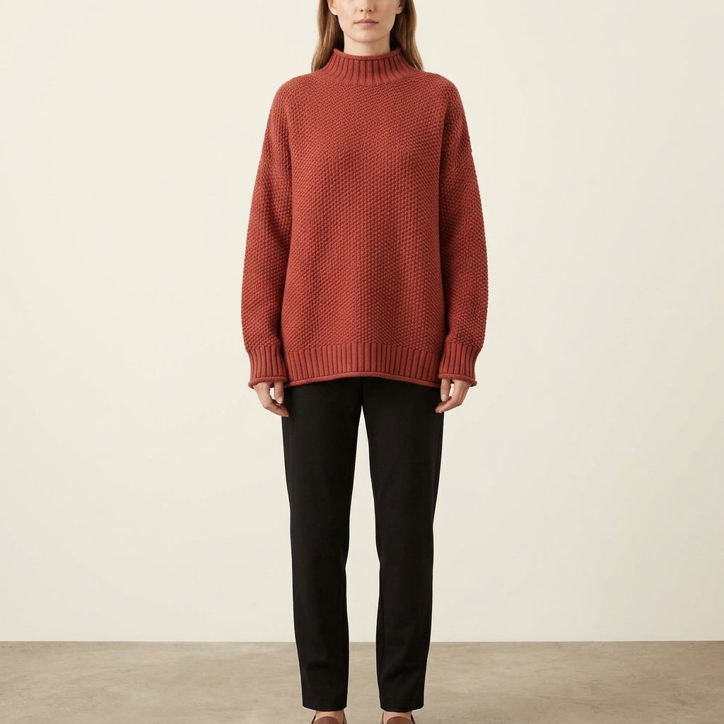 Mock Neck Long Sleeve Waffle Knit Oversized Sweater