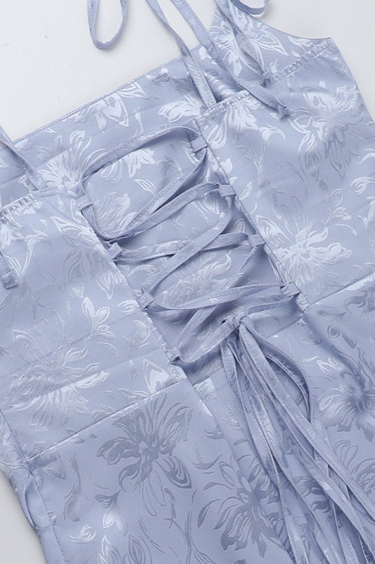Jacquard Square Neck Spaghetti Strap Mermaid Maxi Dress - View 7