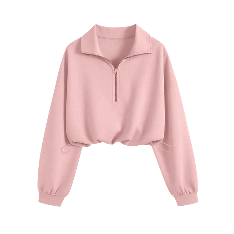 Quarter Zip Collared Drawstring Cropped Sweatshirt 5