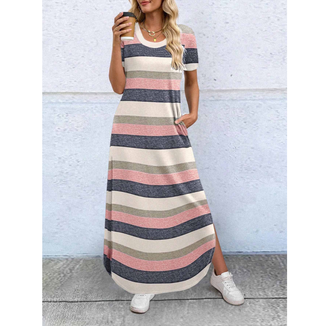 Round Neck Short Sleeve Side Split Maxi Dress 5
