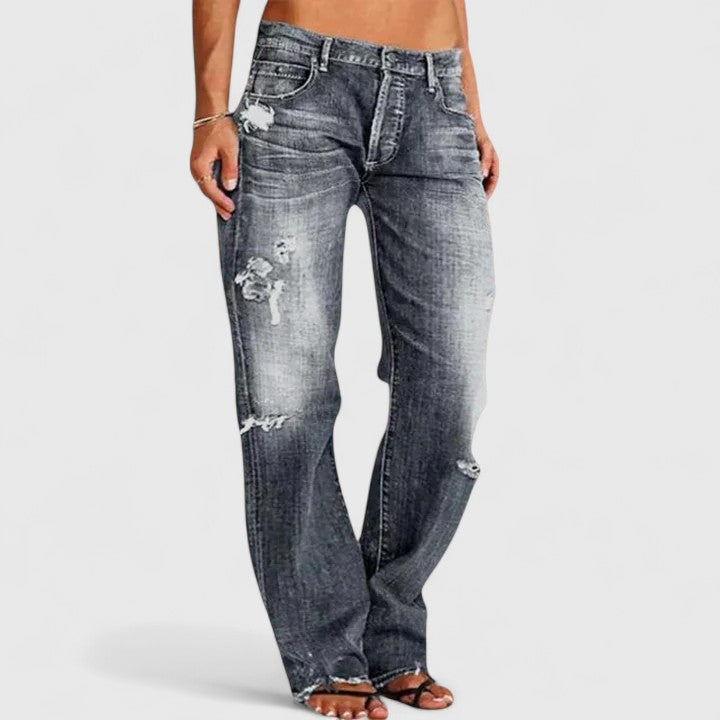 Mid Rise Distressed Straight Leg Jeans 5
