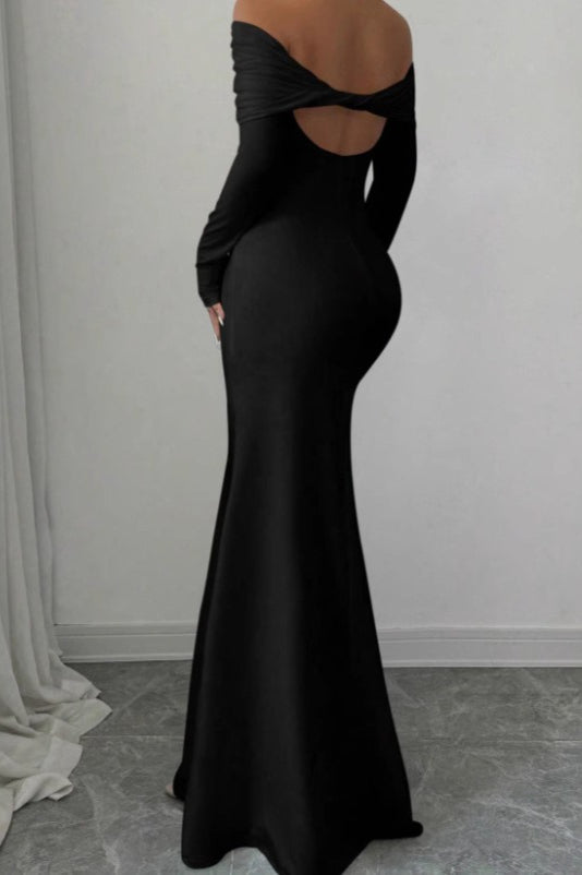 Off Shoulder Long Sleeve Ruched Mermaid Maxi Dress - View 6