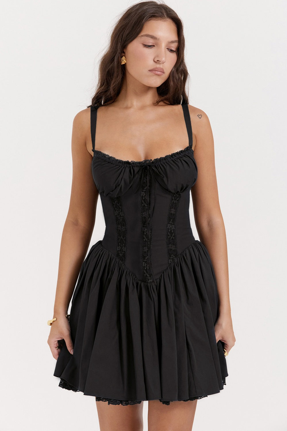 Allure Lace Trim Solid Slip Dress - View 15