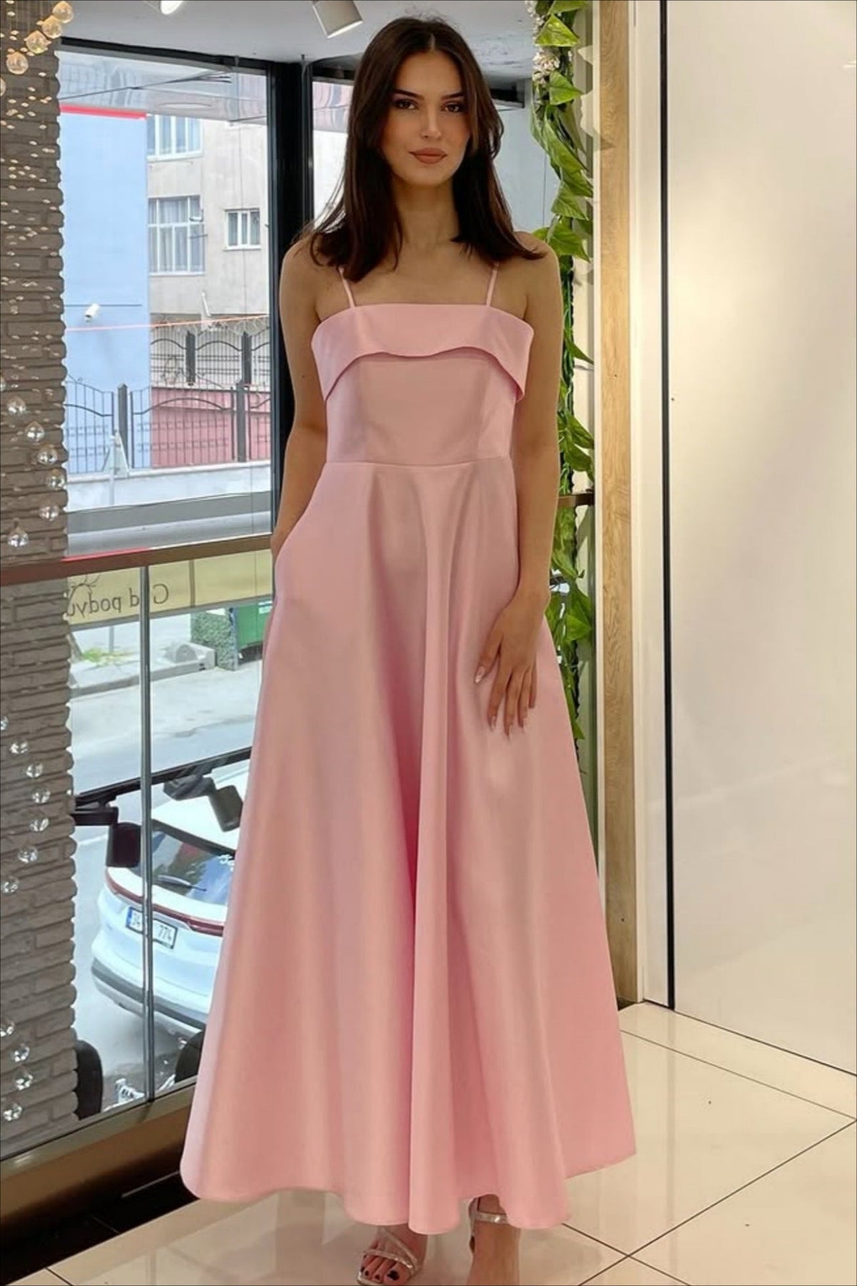 Spaghetti Strap Fit and Flare A-Line Midi Dress - View 17