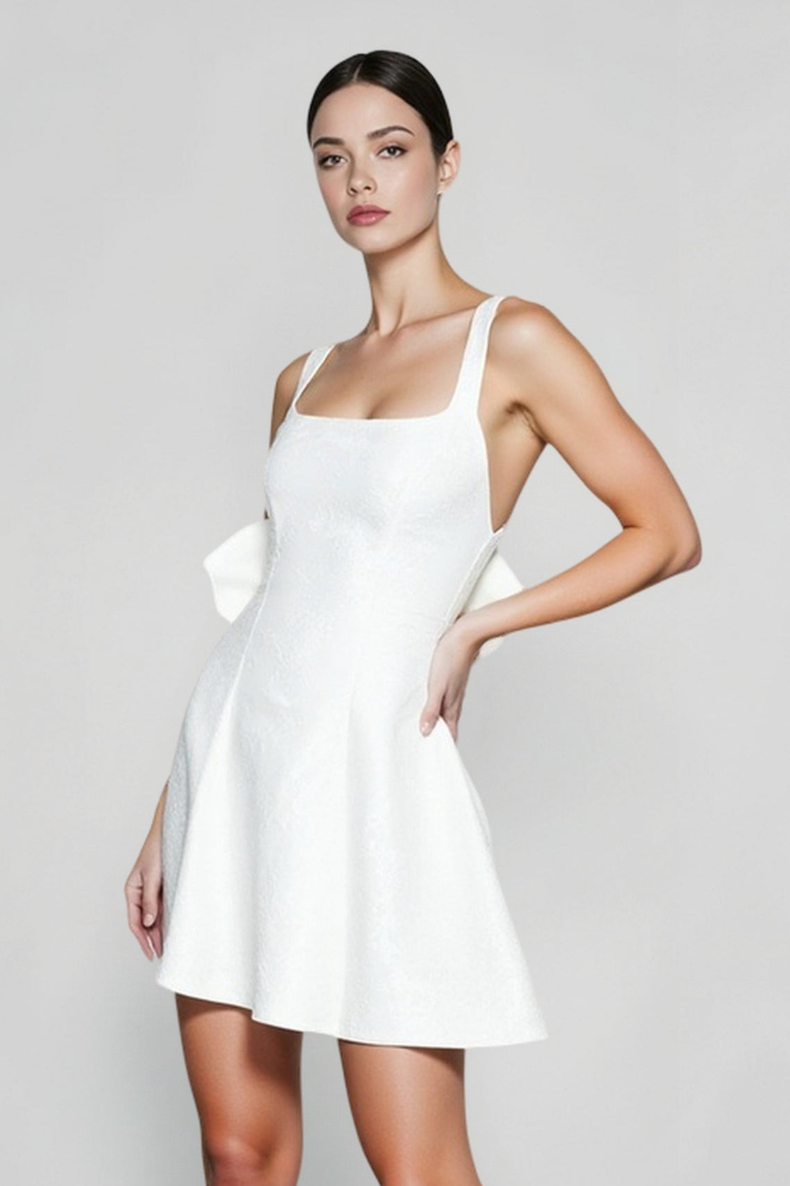 Square Neck Sleeveless Bow Back Fit and Flare Mini Dress 3