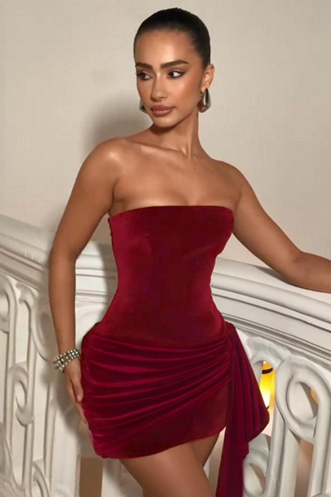 Velvet Strapless Bodycon Mini Dress - View 3