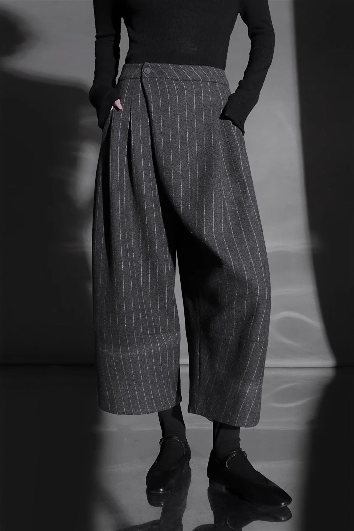 Relaxed Wide Leg Bootcut Wool Ankle Crop Pants