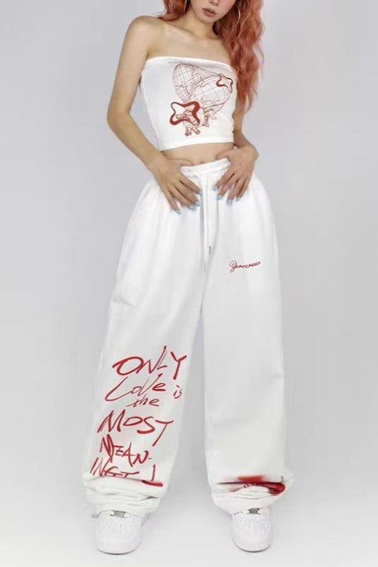 High Waist Loose Wide Leg Sporty Pants