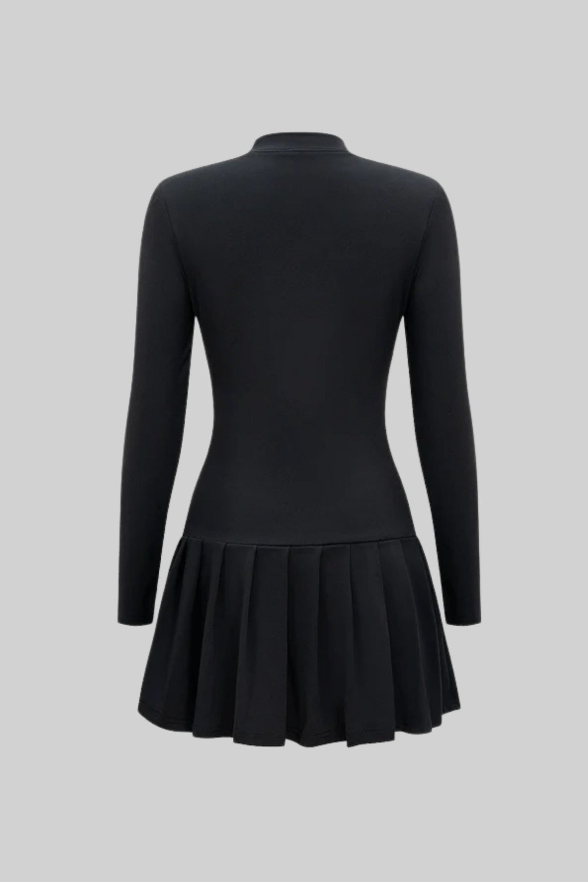 Bow Neck Metallic Button Flap Pocket Box Pleat Long Sleeve Mini Dress - View 3