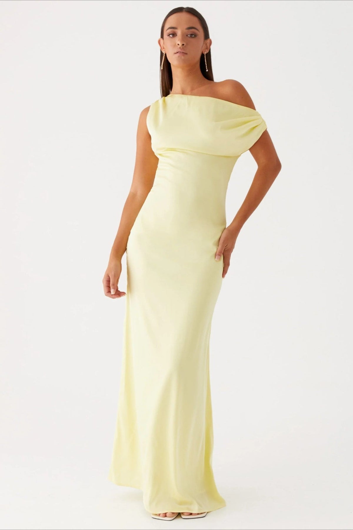 Satin Asymmetric One Shoulder Ruched Maxi Gown - View 11