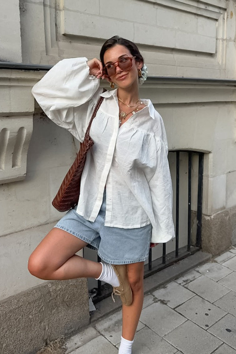 Smocked Lantern Sleeve Blouse