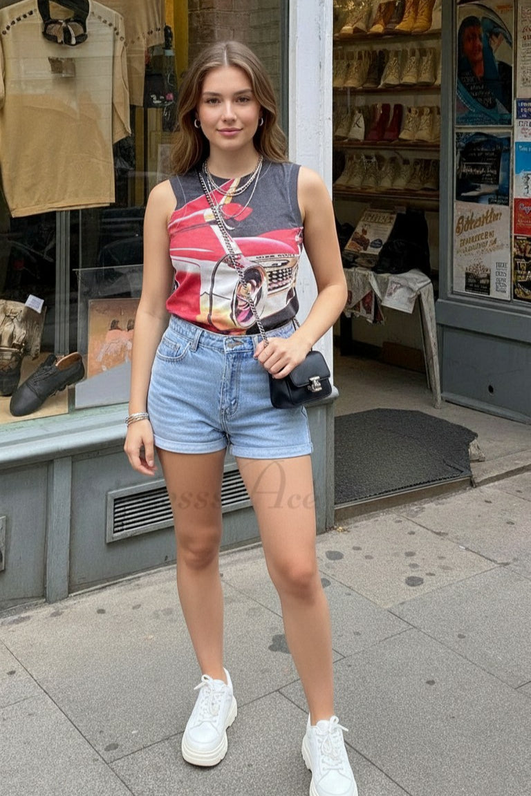 Printed Car Tank Top