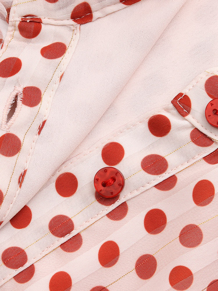 Gathered Waist Chiffon Polka Dot Midi Dress - View 10