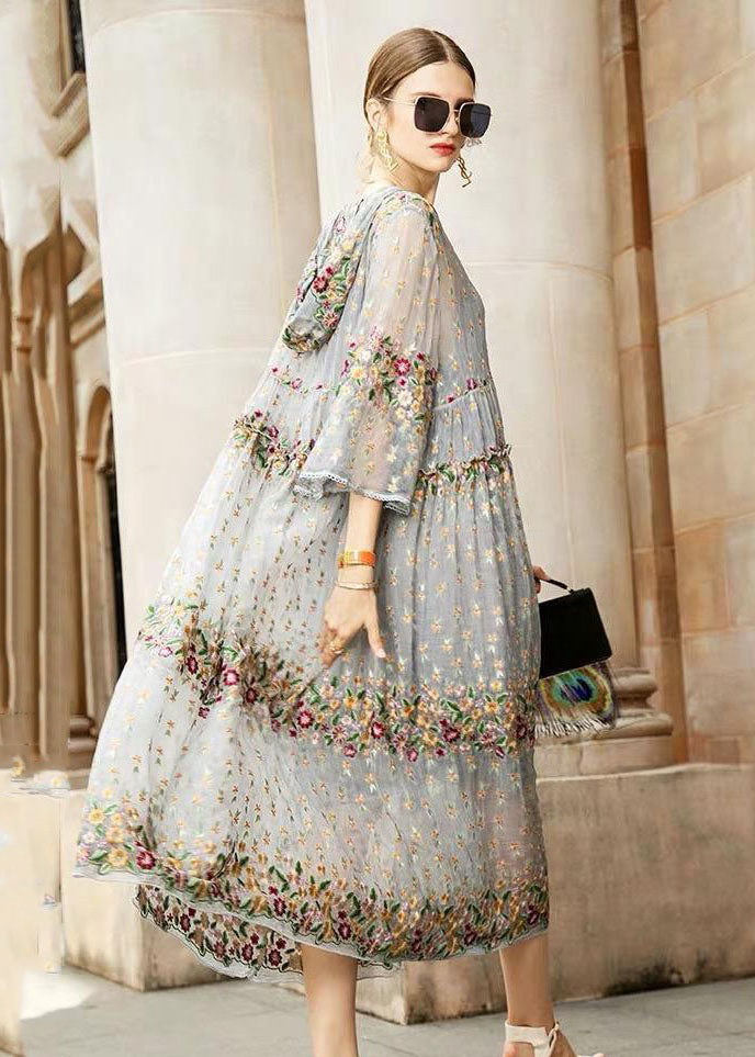 V-Neck Floral Embroidered Tulle Maxi Dress 2