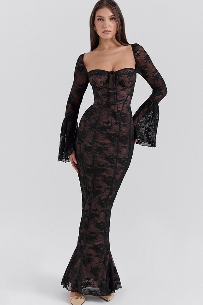 Backless Lace Bodycon Maxi Dress