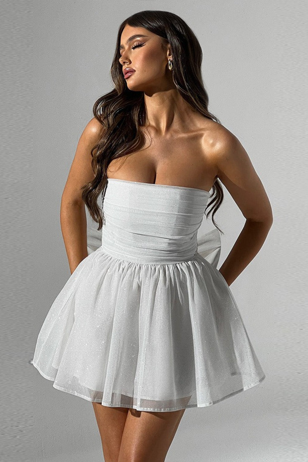 Glitter Tulle Strapless Fit and Flare Mini Dress