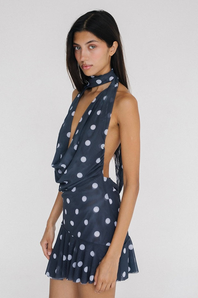 Halter Backless Mesh Mini Dress - View 2
