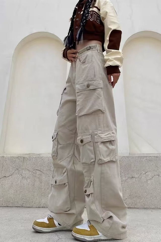Multi-Pocket Wide Leg Cargo Slim Straight Cargo Pants