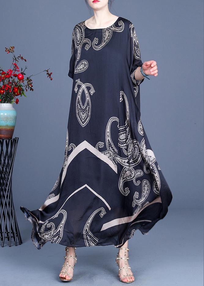 Paisley Print Round Neck Short Sleeve Chevron Panel Kaftan Maxi Dress - View 3