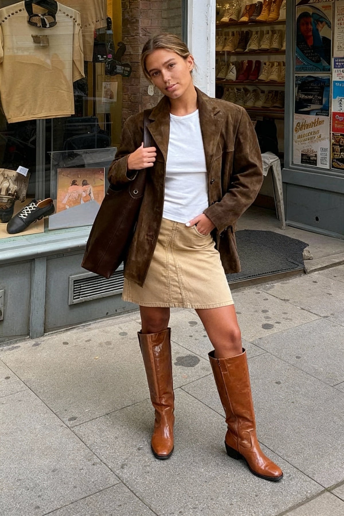 Chic Elegant Fashion Stylish Long Sleeve Brown Suede