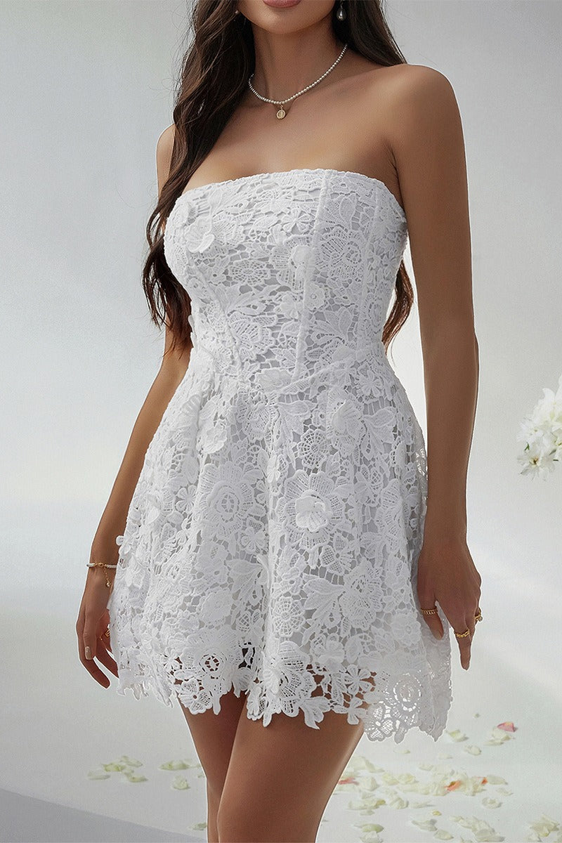 Lace Strapless Corset Bustier 3D Floral Cocktail Mini Dress - View 6