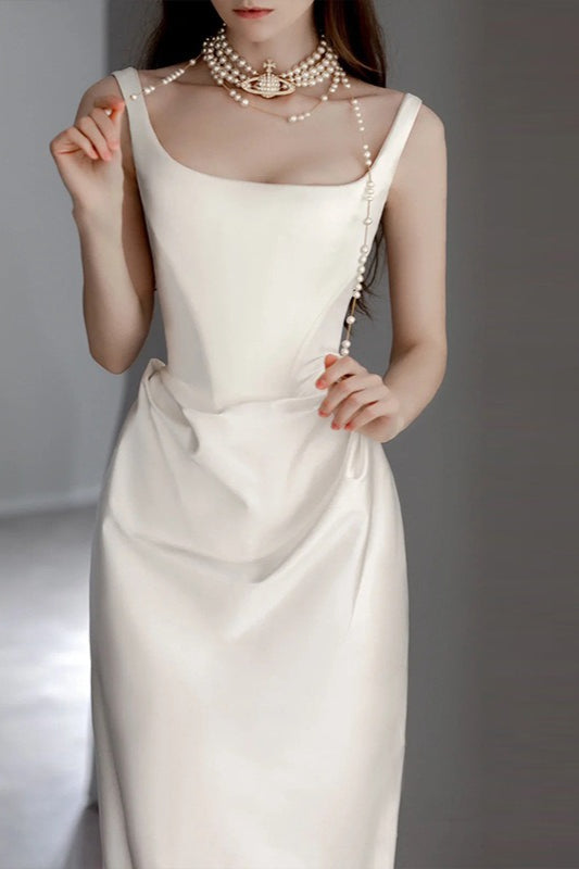 Satin Square Neck Ruched Drape Column Maxi Dress 3