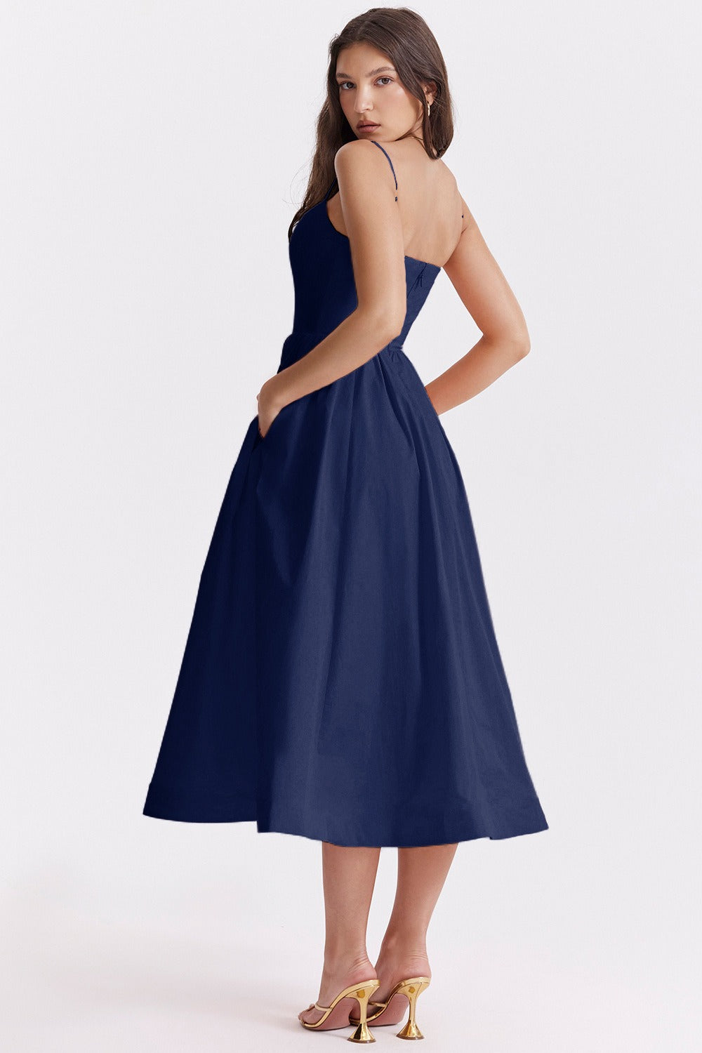 Spaghetti Strap Scoop Neck Fit and Flare Midi Dress - View 8