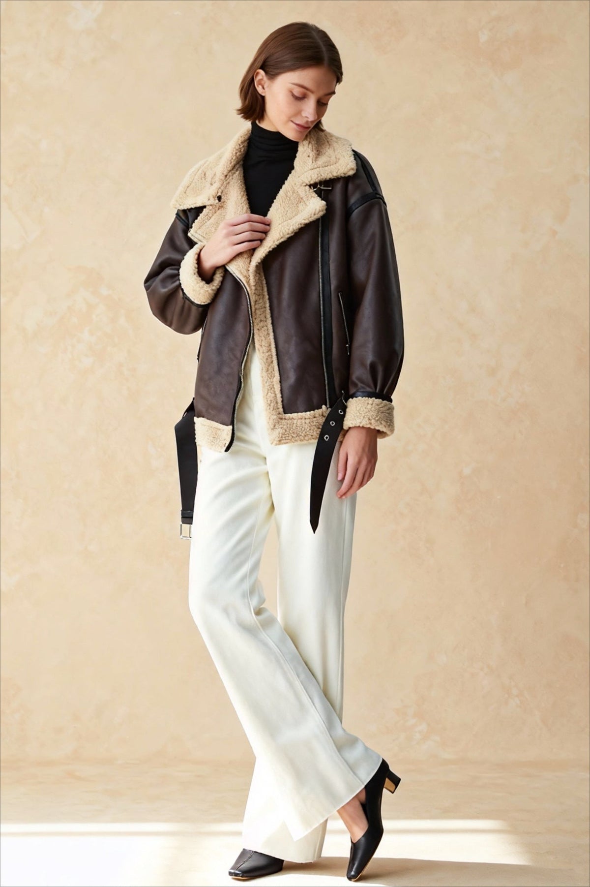 Classic Sherpa Lined Trendy Shearling Leather Flight