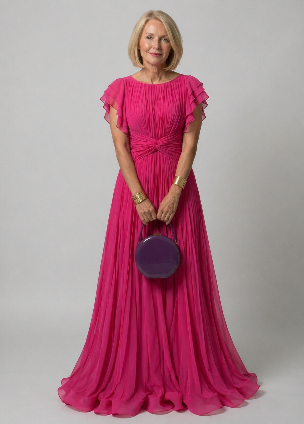 Flutter Sleeve Pleated Twist Front Maxi Gown 2