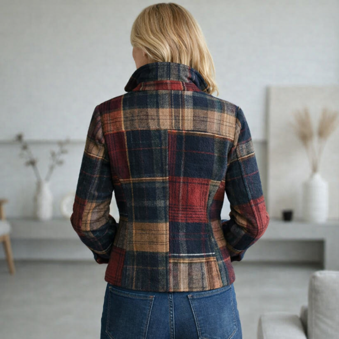 Plaid Notch Lapel Button Front Cropped Jacket 3