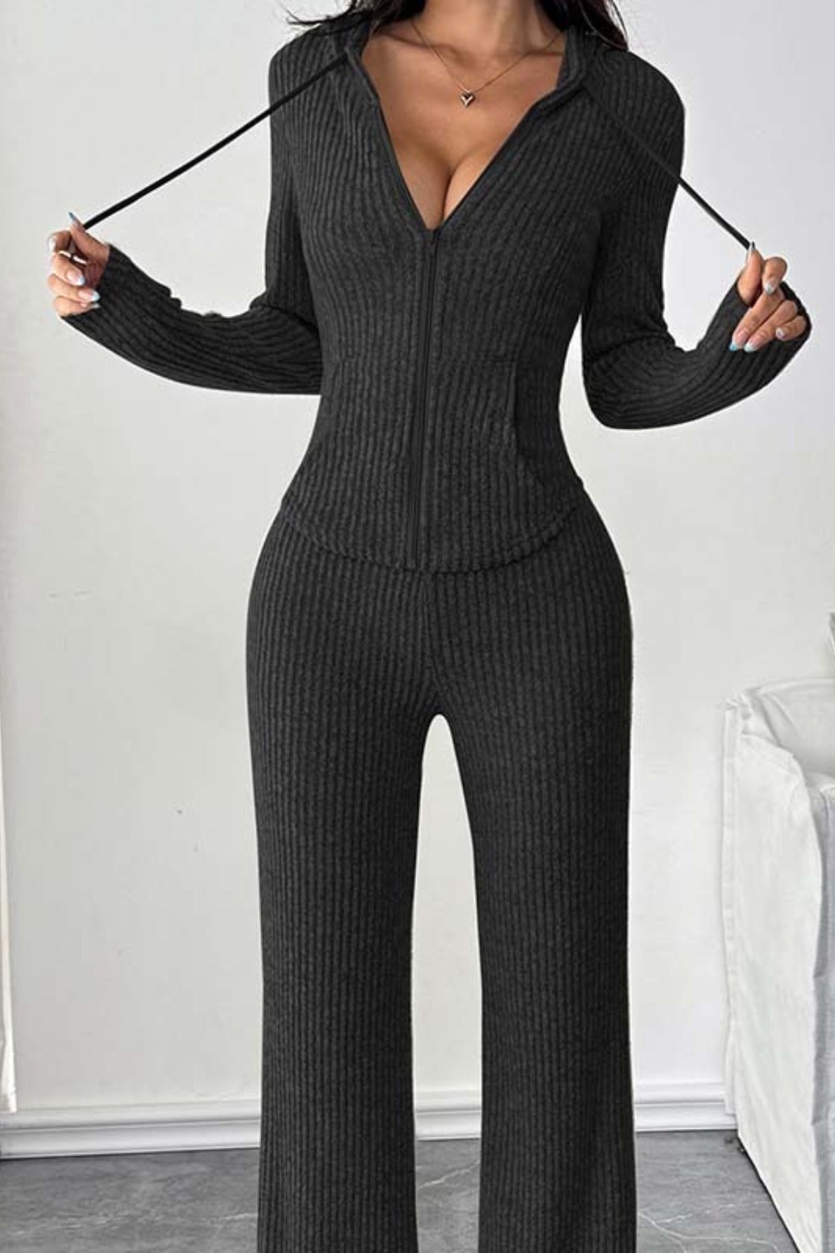 Long Sleeve Hoodie Trousers Knit Set