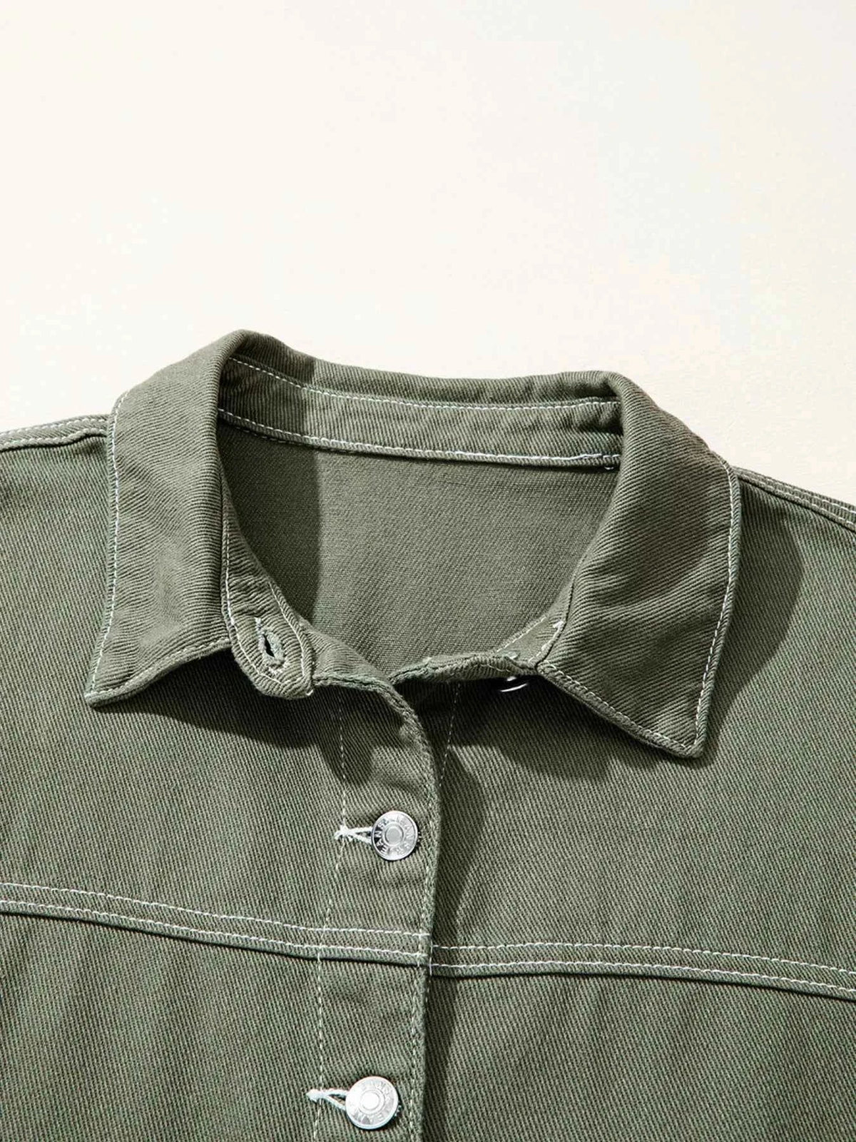 Patched Pocket Collared Button Front Boyfriend Denim