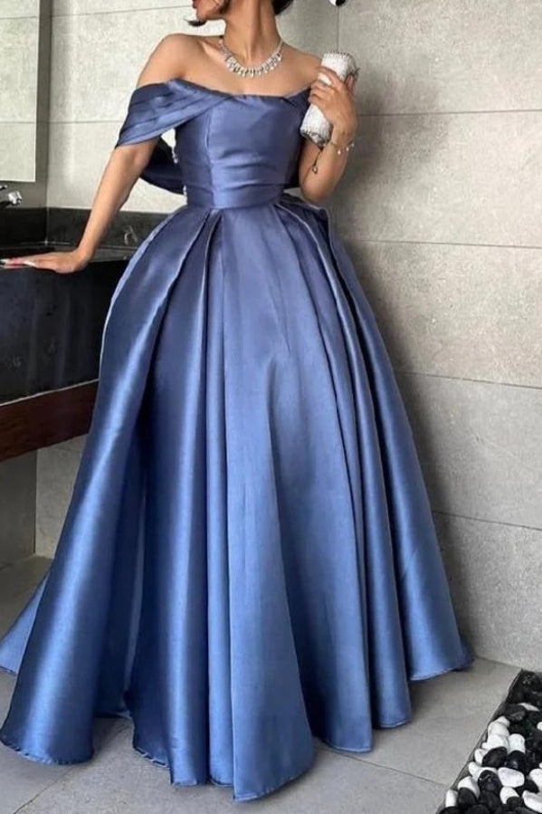Satin Off Shoulder Pleated Ball Gown