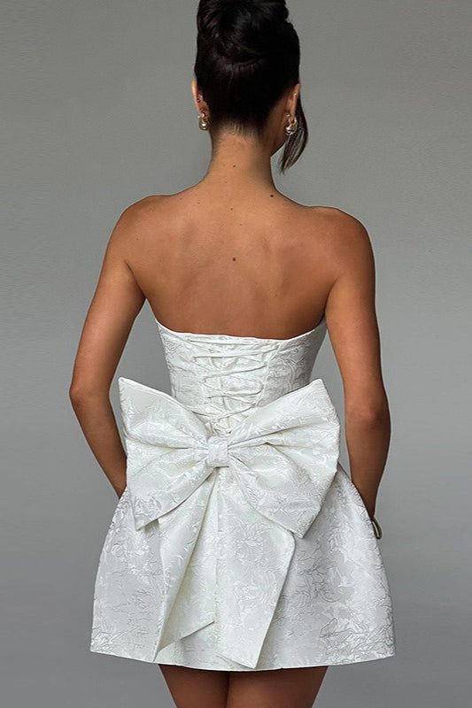 Jacquard Strapless Bow Back Fit and Flare Mini Dress - View 6