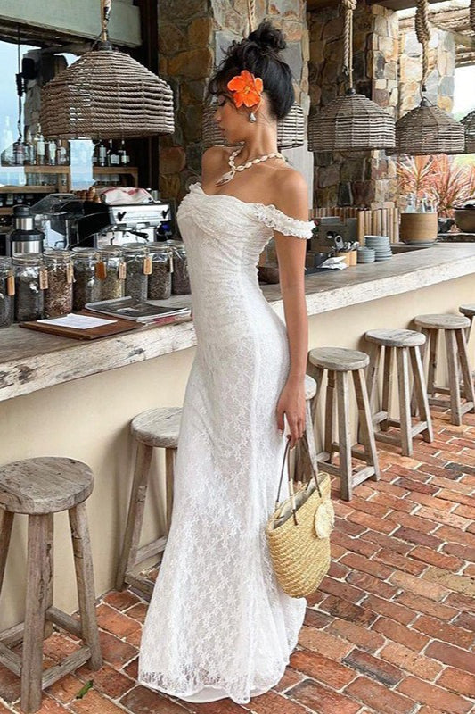Off Shoulder Sweetheart Ruffle Cap Sleeve All Over Maxi Dress - View 2