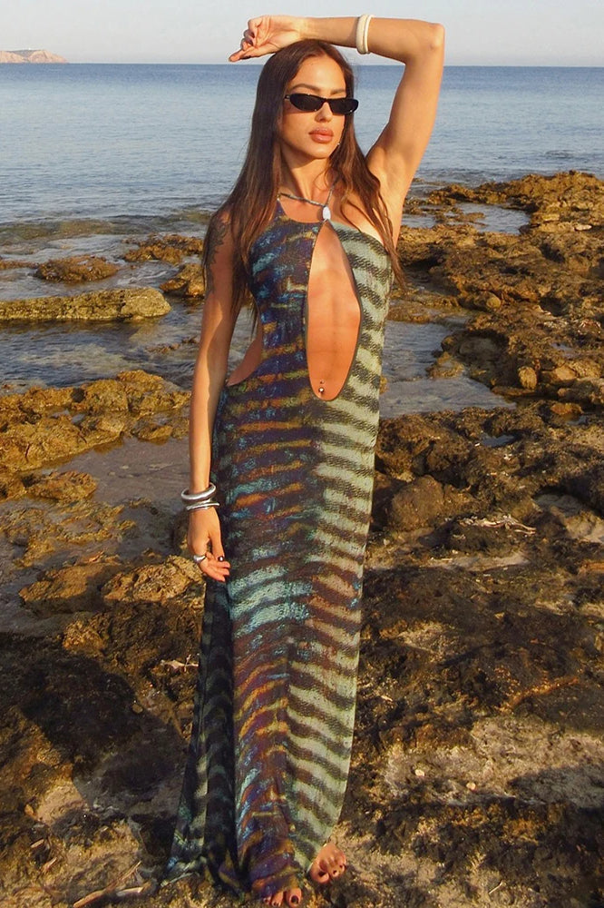 Serpentine Mesh Hem Maxi Dress - View 3