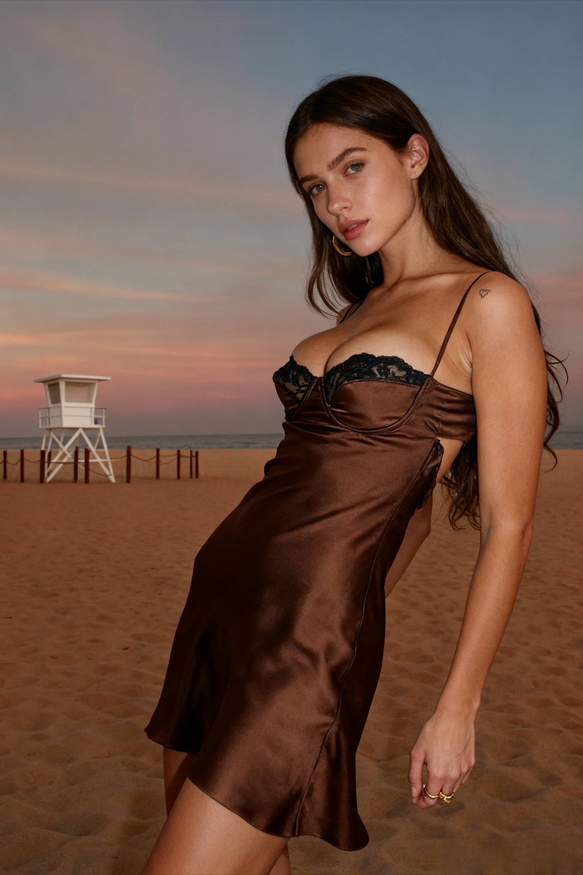 Backless Lace Paneled Trendy Satin Mini Dress in White - View 5