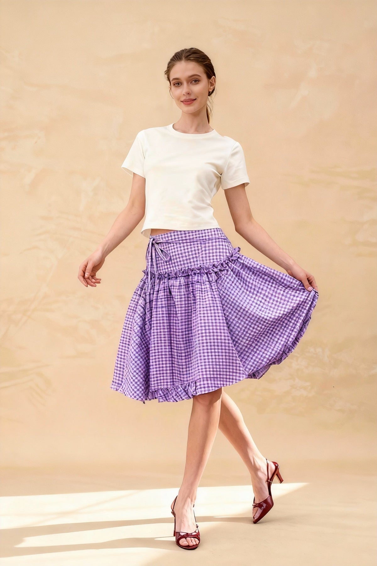 Plaid Tiered Ruffle A-line Skirt