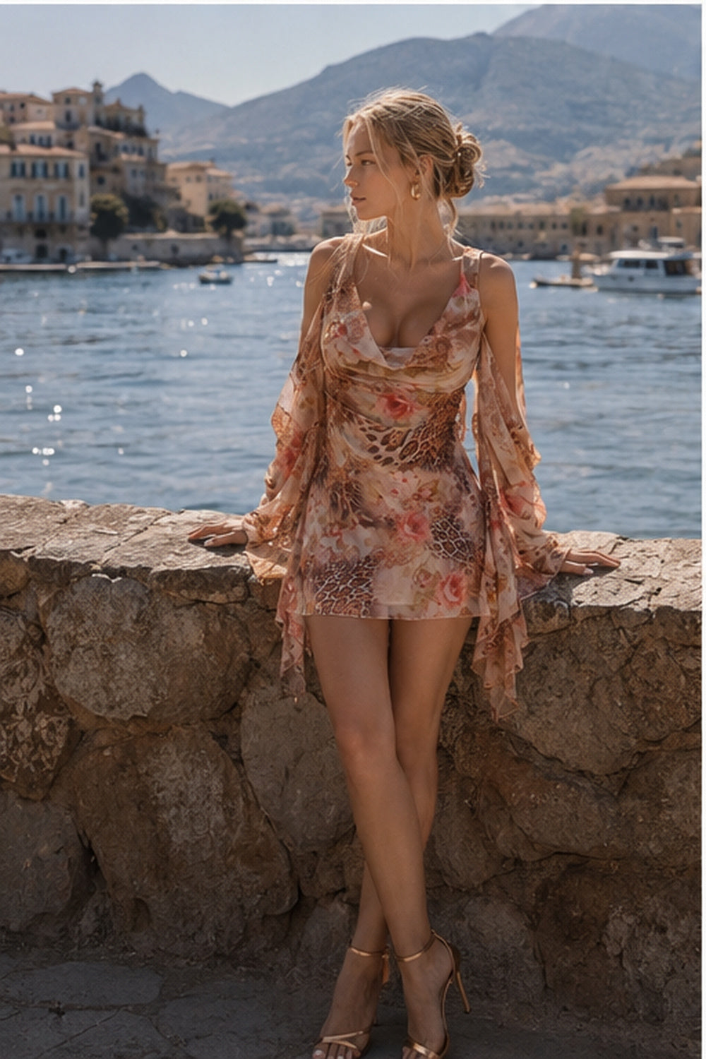 Backless Sheer Mesh Mini Dress