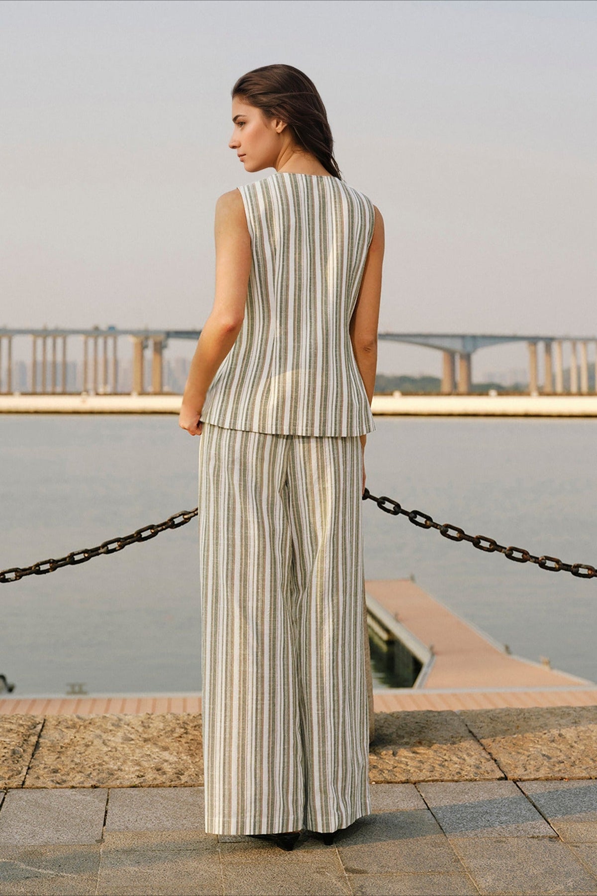 Striped Tank Top Wide Leg Loose Two Piece Set
