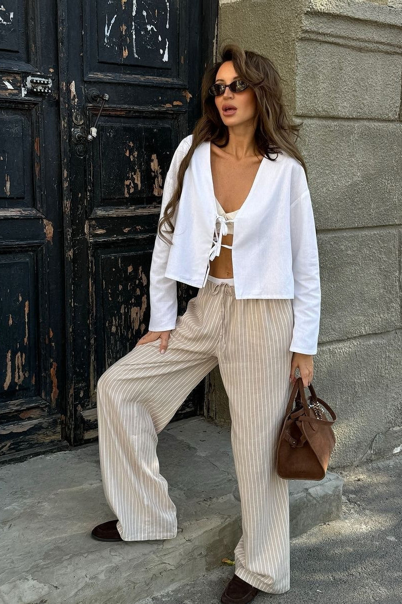 Deep V Neck Flare Sleeve Blouse