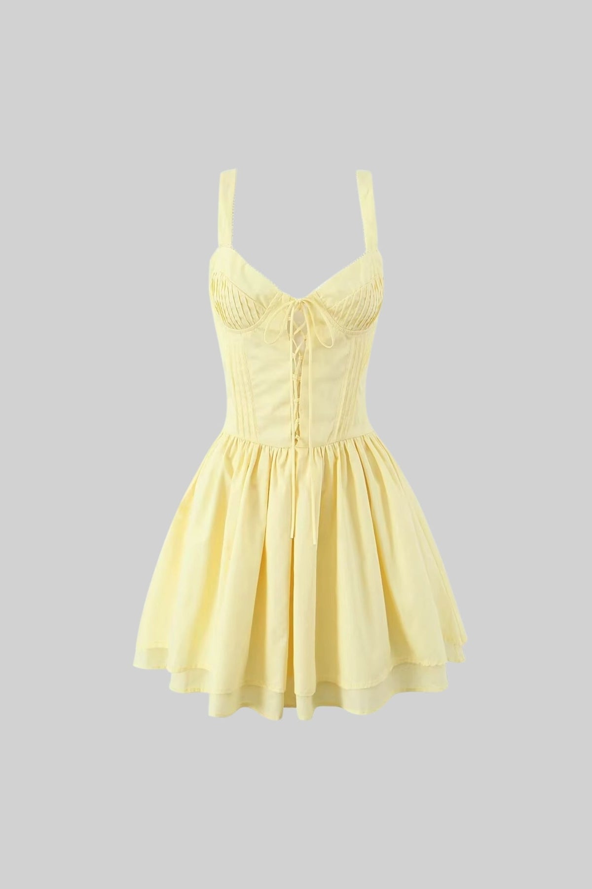 Corset Style Sleeveless Dress With Lace-Up Front Detailing - Yellow - View 2