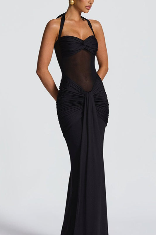 Mesh Panel Sash Maxi Dress - View 11