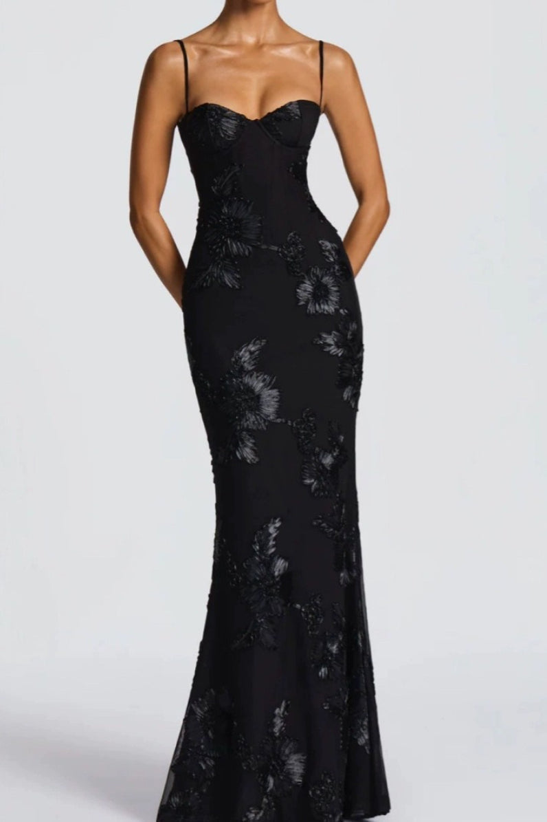 Floral Spaghetti Strap Sweetheart Mermaid Maxi Prom Dress - View 3