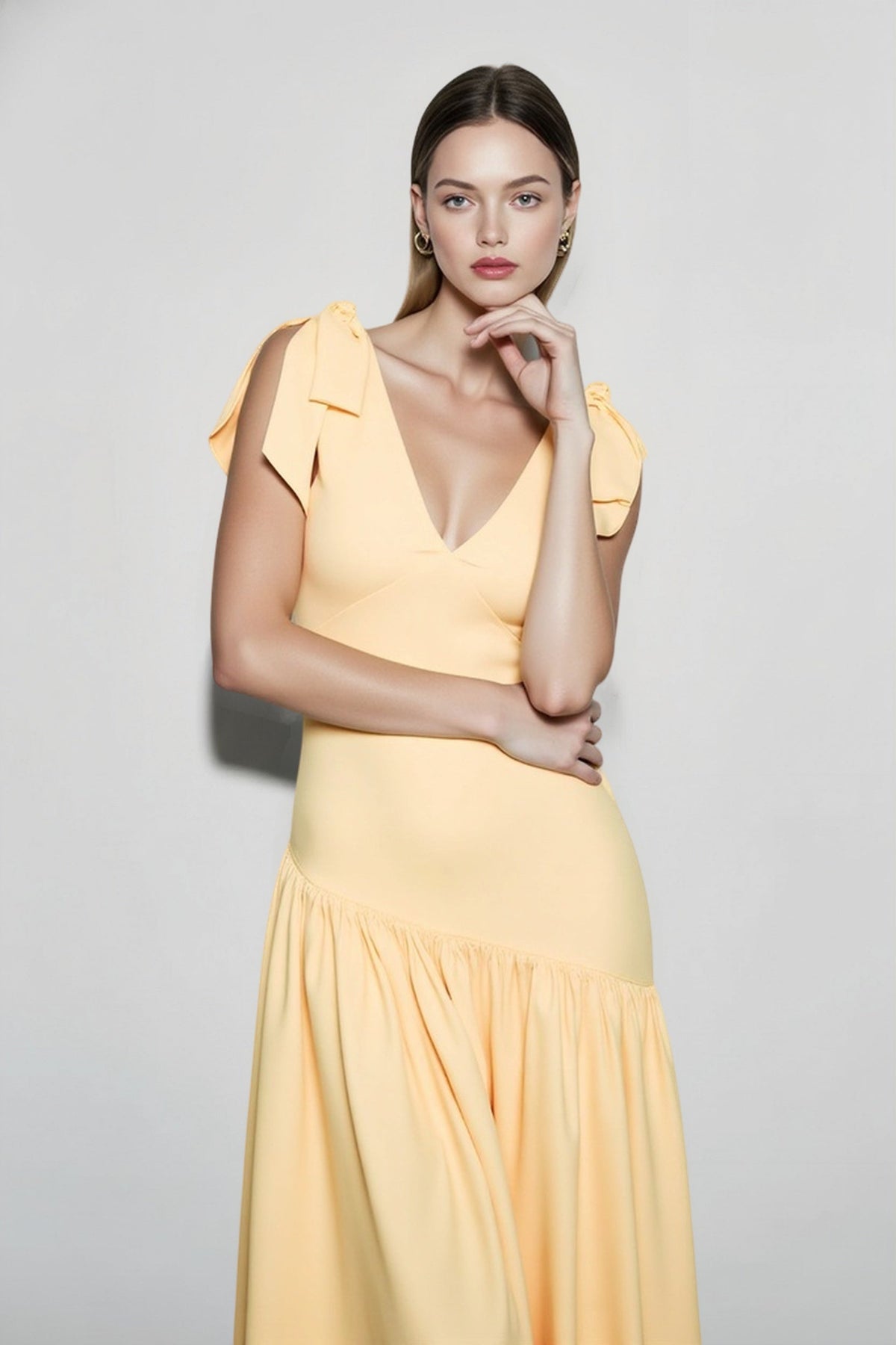 Bow Strap Fitted Flared Sleeveless Party Dress
