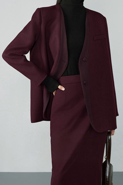 Collarless Button Front Long Sleeve Blazer 5