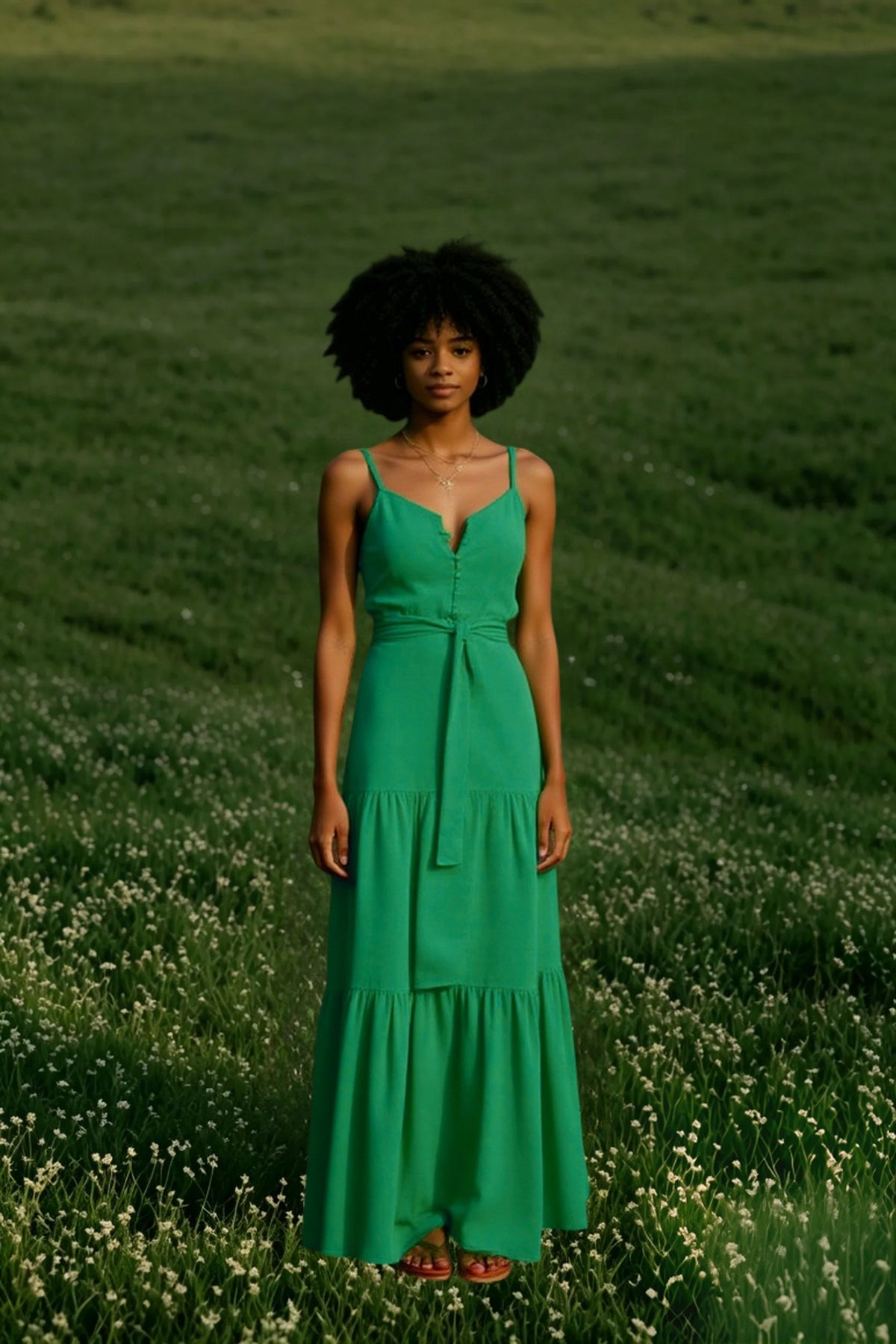 V Neck Tunic Ruffles Maxi Dress